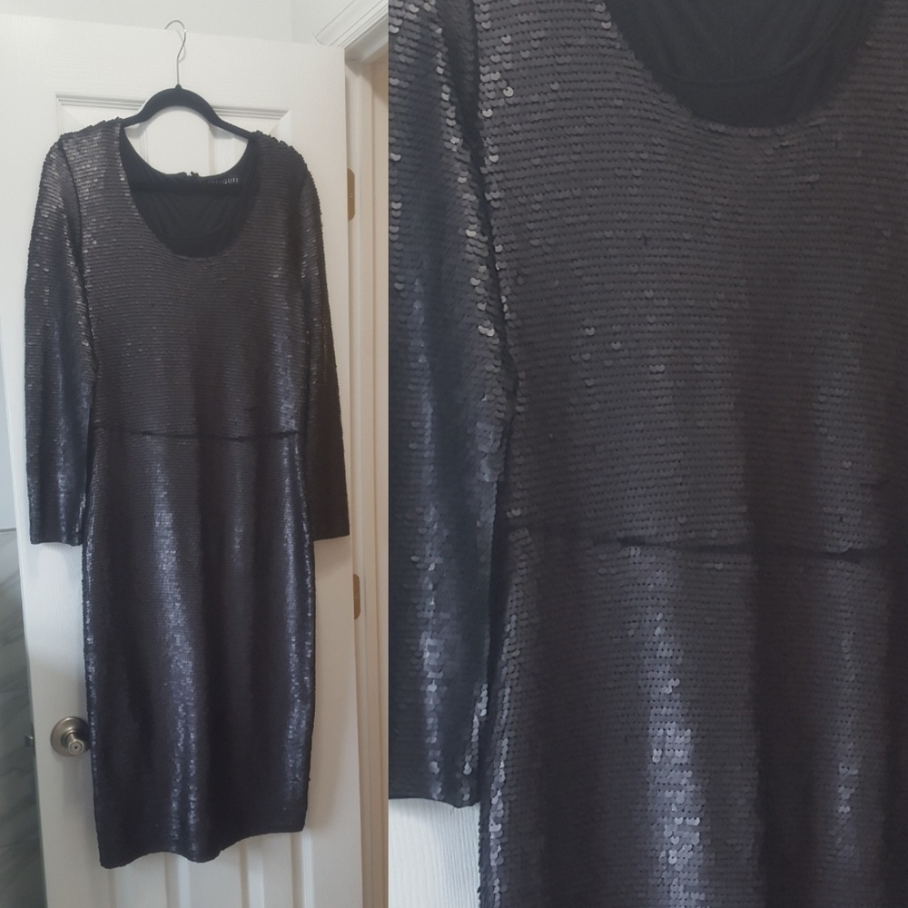 Eloquii- Matte black sequin (3/4 sleeve) midi dress